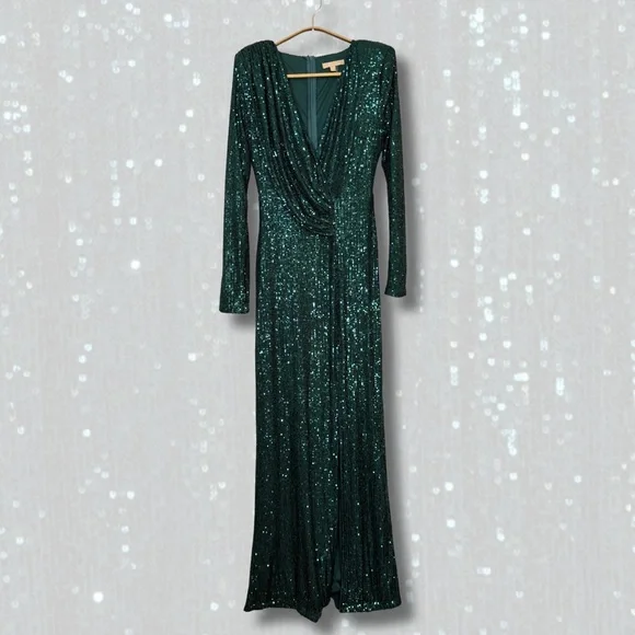 ✨ Ricarica Emerald Green Sequin Long Sleeve Maxi Gown - Size M - Picture 2 of 7